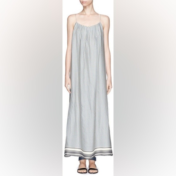 Vince Dresses & Skirts - VINCE MAXI 100% SILK DRESS STAR PRINT BORDER CHARCOAL SPAGHETTI STRAP SZ S